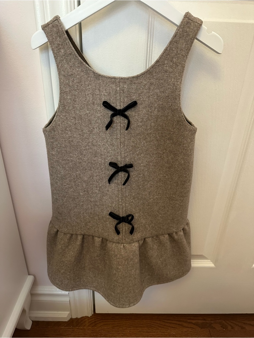 Zara Taupe/grey Sweater Pinafore Dress with Black velvet Bows